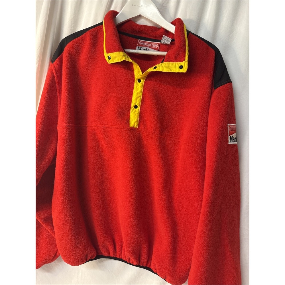 Marlboro Adventure Team Red Fleece Pullover Sweater Yellow Black XL Vintage
